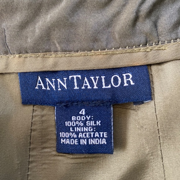 Ann Taylor 100% Silk Midi Skirt, khaki green, Size 4 - Picture 2 of 5